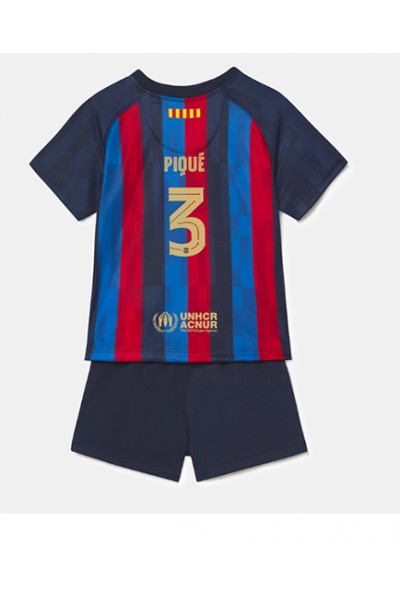 Fotbalové Dres Barcelona Gerard Pique #3 Dětské Domácí Oblečení 2022-23 Krátký Rukáv (+ trenýrky)